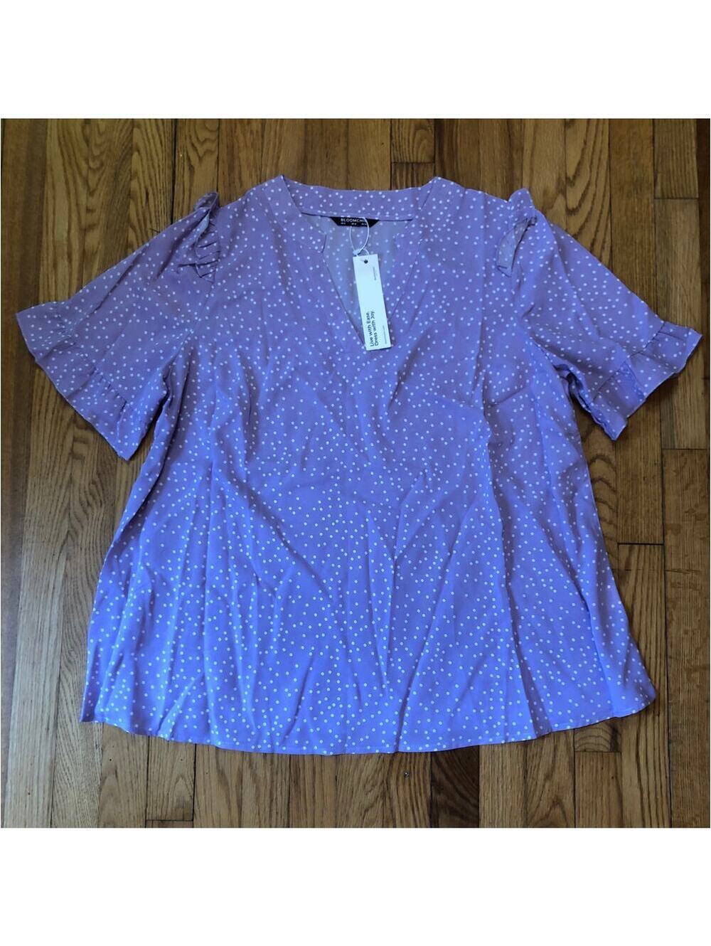 BLOOMCHIC NWT Polka Dot V Neck Ruffle Trim Blouse Lavendar - Size 12